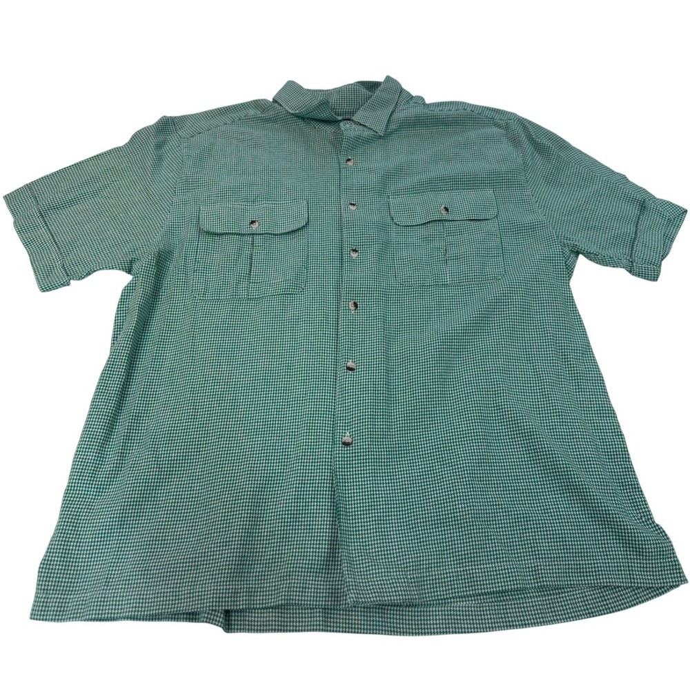 John Blair Button Down Shirt Green Houndstooth‎ Short Sleeve Workwear Mens XL